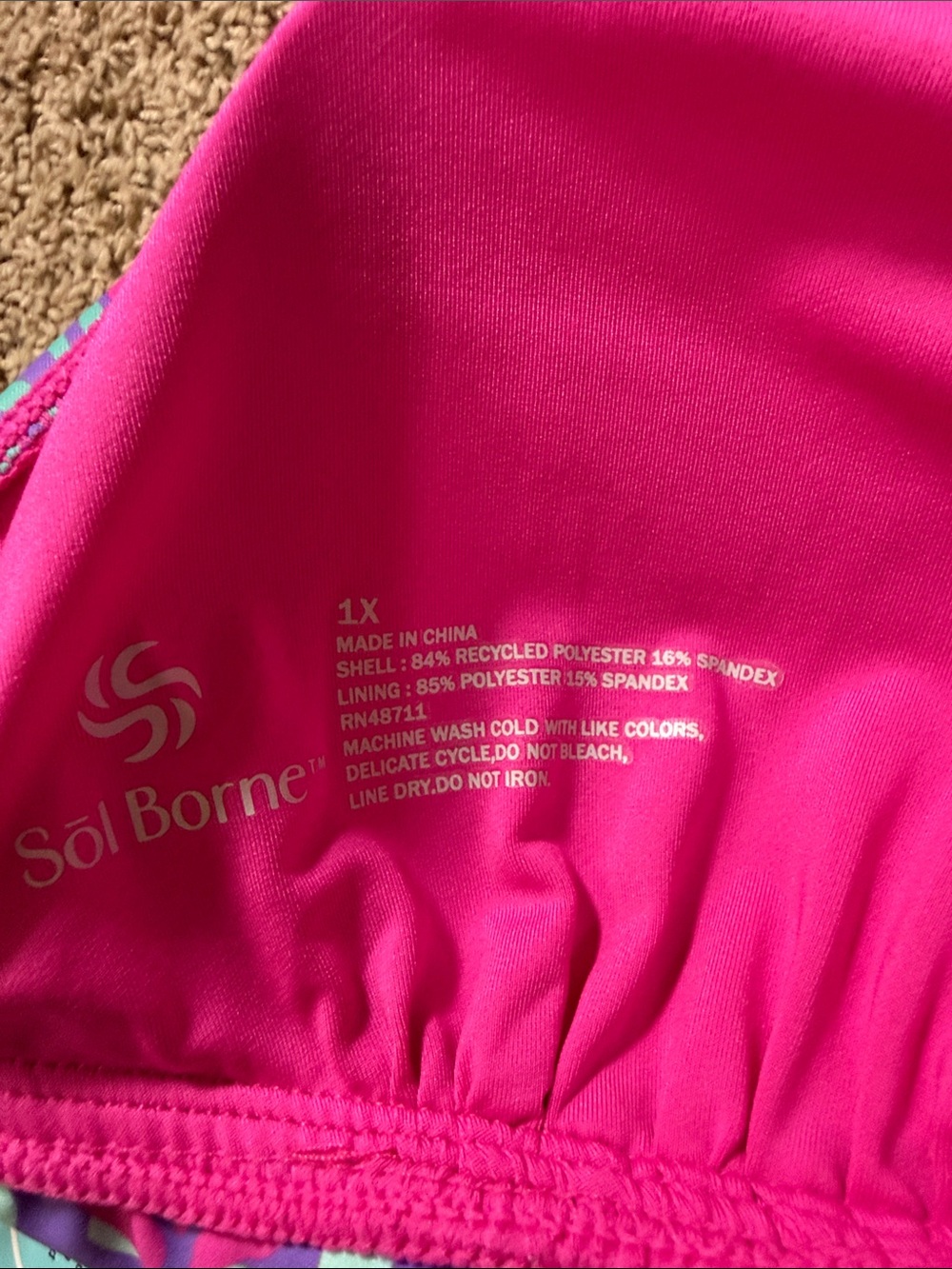 Sol Borne Pink & Teal Tropical Halter Bikini Top SKU1553 - Picture 7 of 11